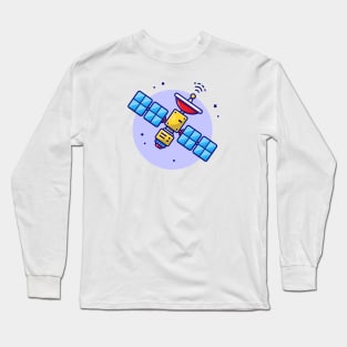 Flying Satellite Space Cartoon Vector Icon Illustration Long Sleeve T-Shirt